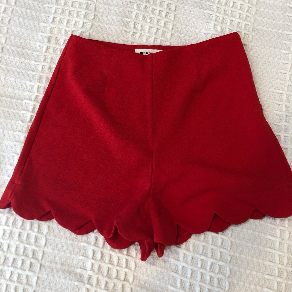 High waisted red scalloped shorts